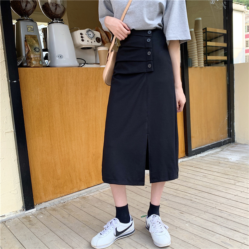 高腰不规则半身裙女夏大码遮胯开叉显瘦A字中长裙胖mm包臀一步裙