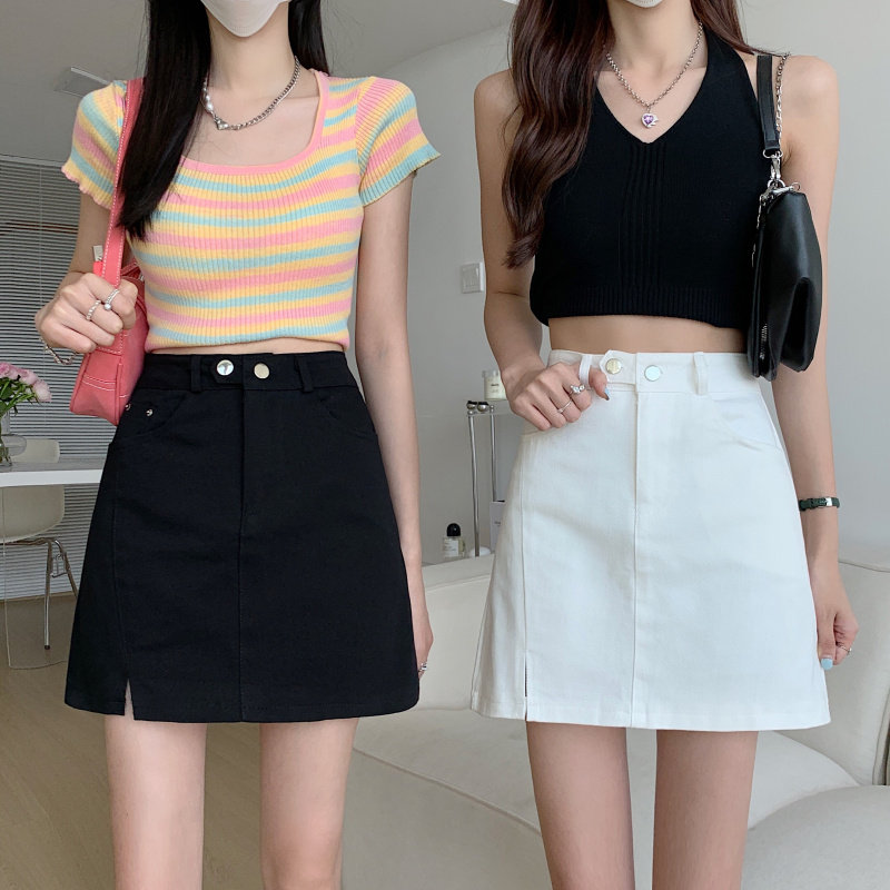 大码白色侧开叉牛仔短裙夏季ins超火显瘦包臂a字裙胖mm遮胯半身