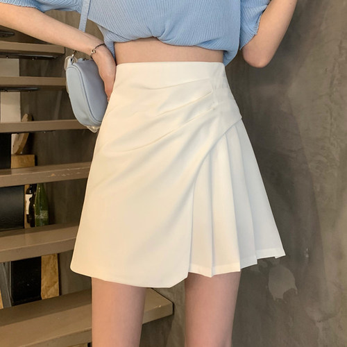 辣妹夏胖高腰显瘦褶皱a字半身裙