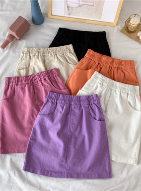 大码紫色半身裙女2021年夏胖mm韩版休闲高腰a字短裙防走光包臀裙