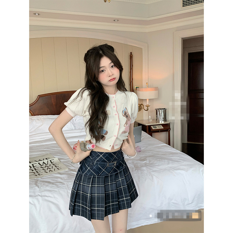 甜辣格子百褶裙女辣妹半身裙夏季美式A字裙校园短裙学院风JK裙子