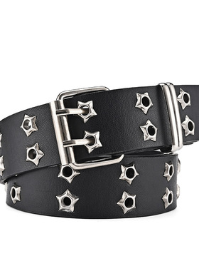 星星多孔美式宽腰带女2023新款裤带牛仔裤设计感小众y2k皮带黑色