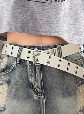 星星多孔美式宽腰带女2025新款裤带牛仔裤设计感小众皮带白色复古
