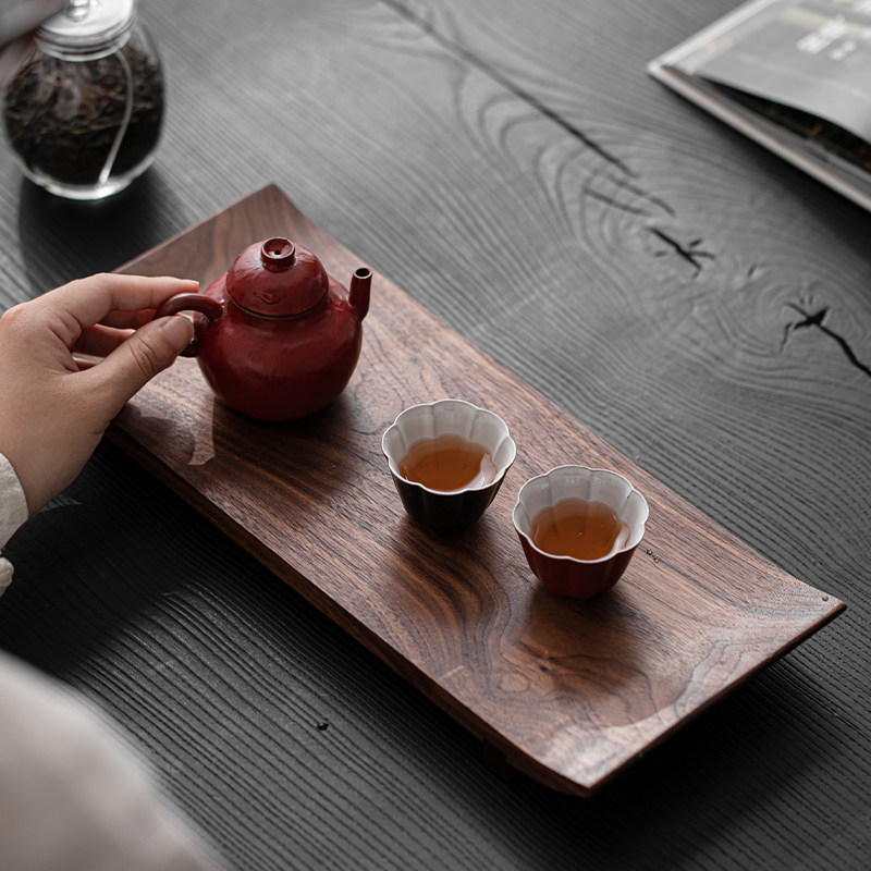 北美黑胡桃木托盘实木茶盘茶杯架茶托一壶两杯新中式茶室文人茶器