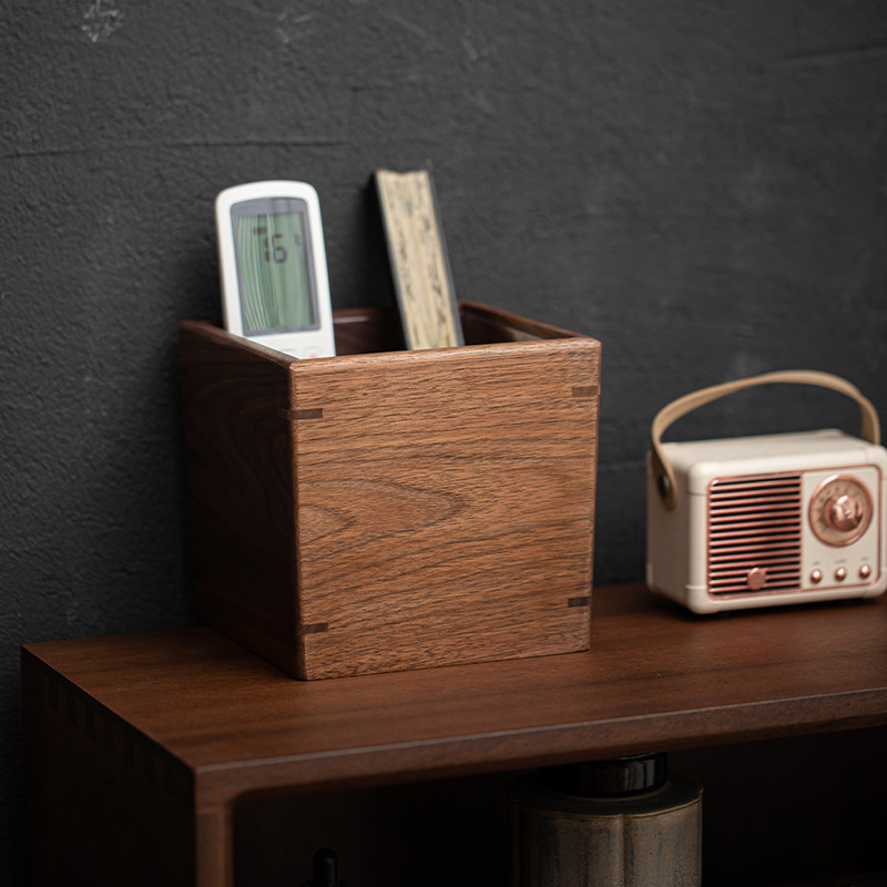 北美胡桃木桌面垃圾桶茶道文玩收纳盒遥控器收纳盒零食干果收纳盒