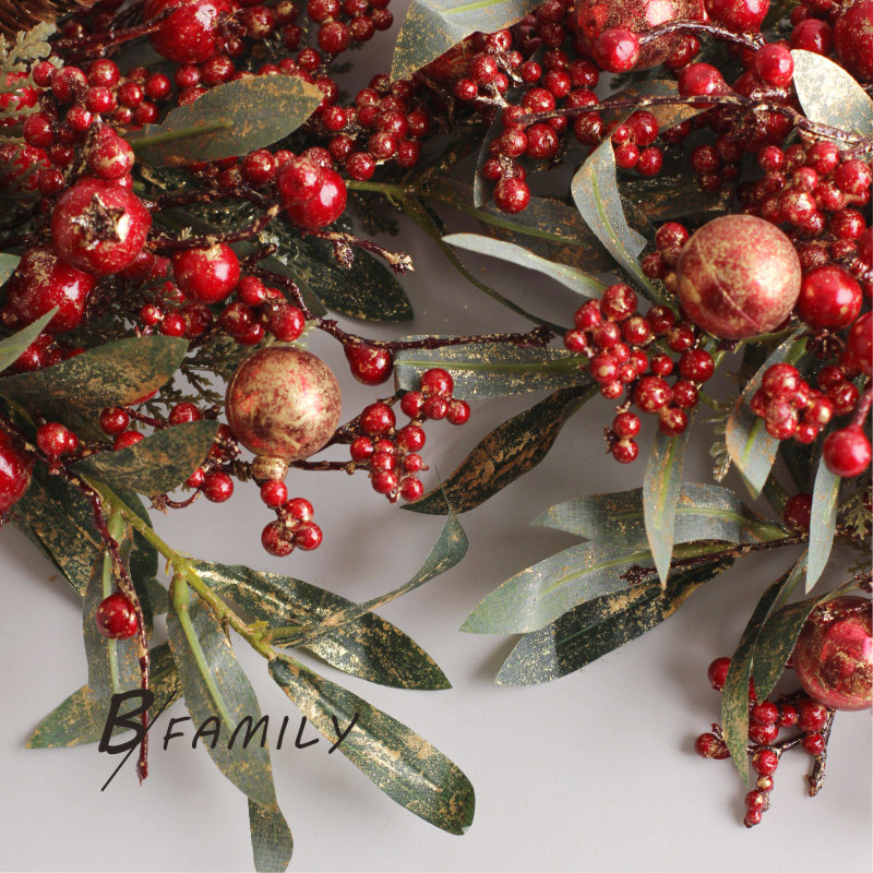 圣诞装饰仿真红色浆果松果混合插枝假花节日氛围布置道具整体花艺