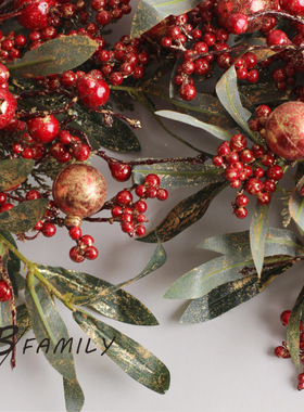圣诞装饰仿真红色浆果松果混合插枝假花节日氛围布置道具整体花艺
