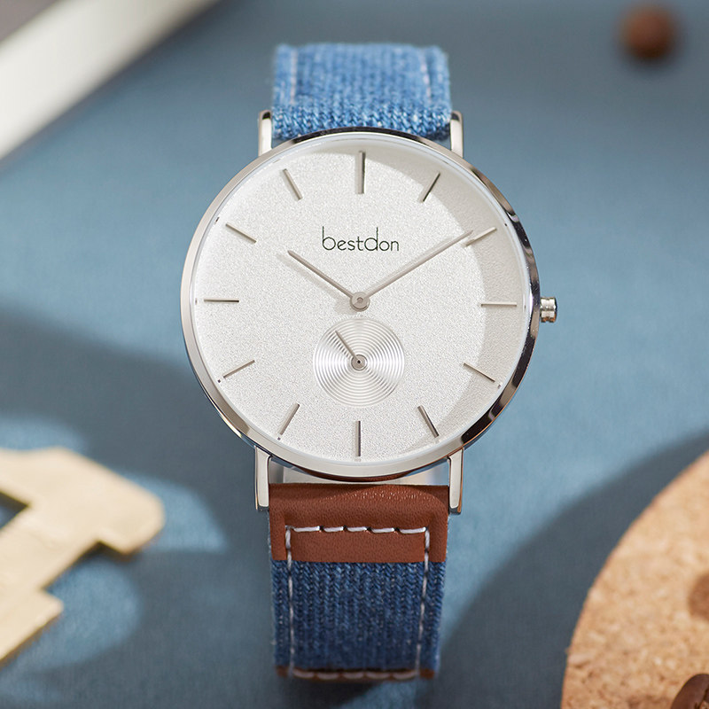 邦顿牛仔布带男士手表欧式简约石英表男小众设计个性潮流品牌正品