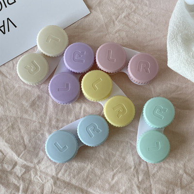 ins隐形眼镜盒奶油色简约双联盒