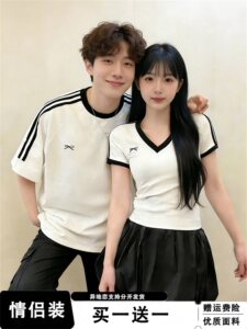 情侣装夏装短袖2026新款一长一短t恤女小众设计感修身短上衣潮牌