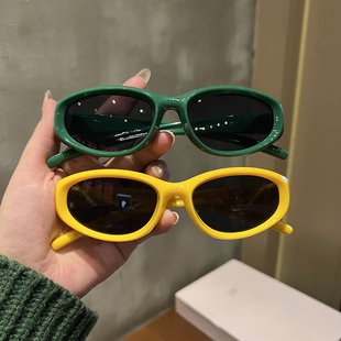 复古猫眼太阳镜黄色墨镜女款欧美跨境个性简约亮色系时尚运动眼镜