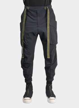 nosucism2017A/W立体剪裁大口袋双飘带城市机能风 防水八分裤宽松