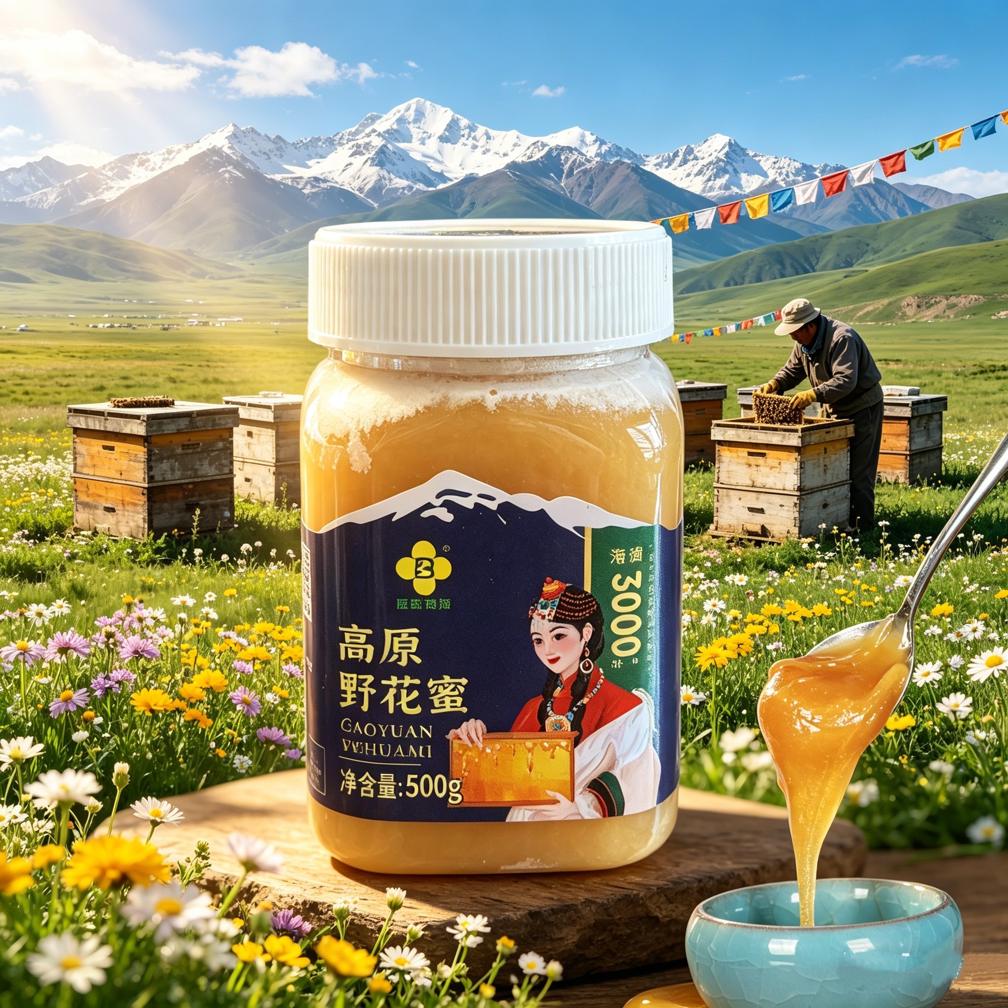 出口高原野花蜜纯青海藏祁连百花蜂蜜农家自产结晶自然成熟原蜜