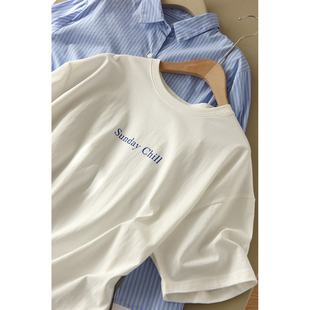 简约印字母T恤 2023早春新款纯棉短袖上衣 设计感白色打底衫