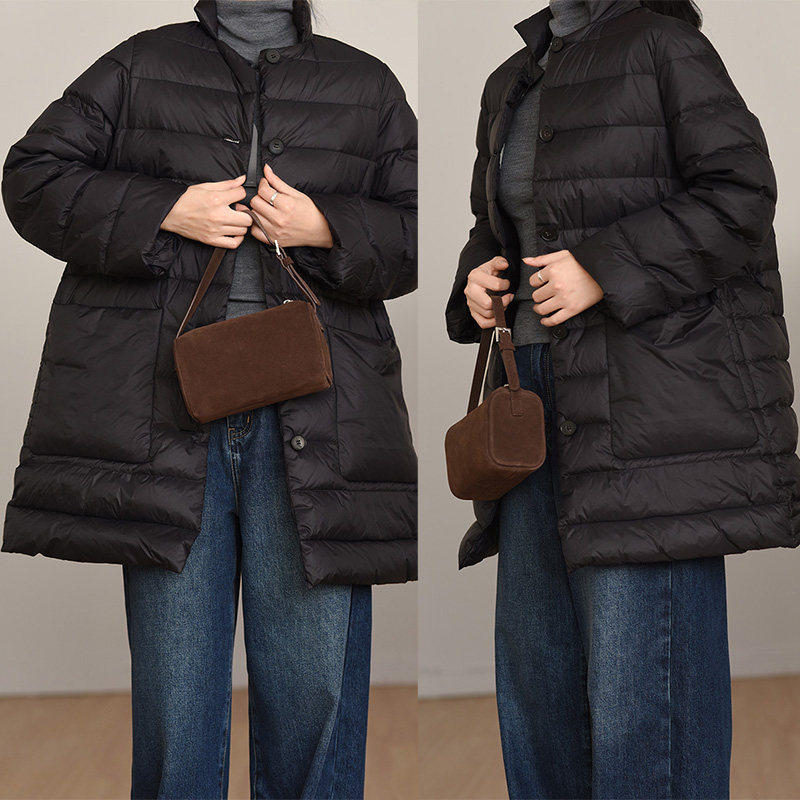 轻量通勤立领中长款鹅绒服 极简老钱羽绒外套