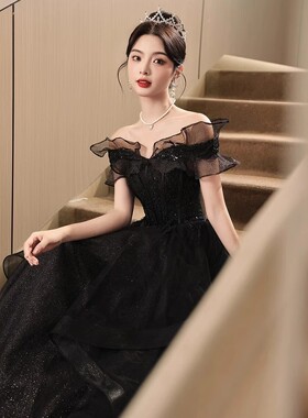 黑色晚礼服气质显瘦艺考音乐生