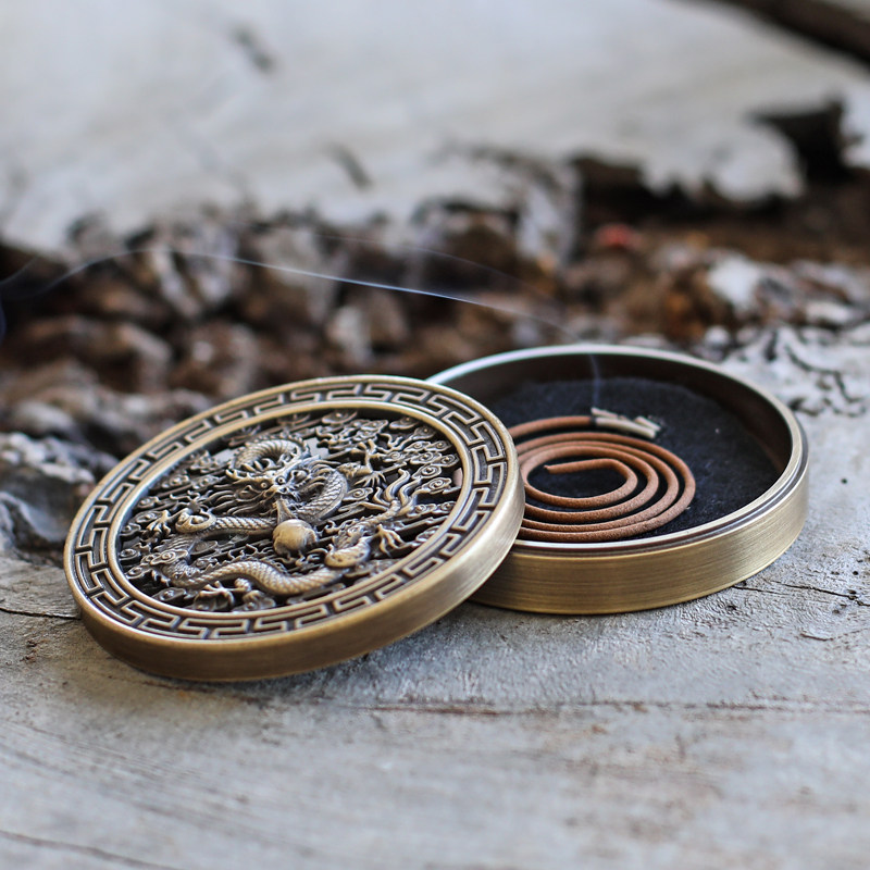 纯铜车制打篆炉镂空雕刻仿古室内创意香道盘香炉黄铜居室檀香薰炉