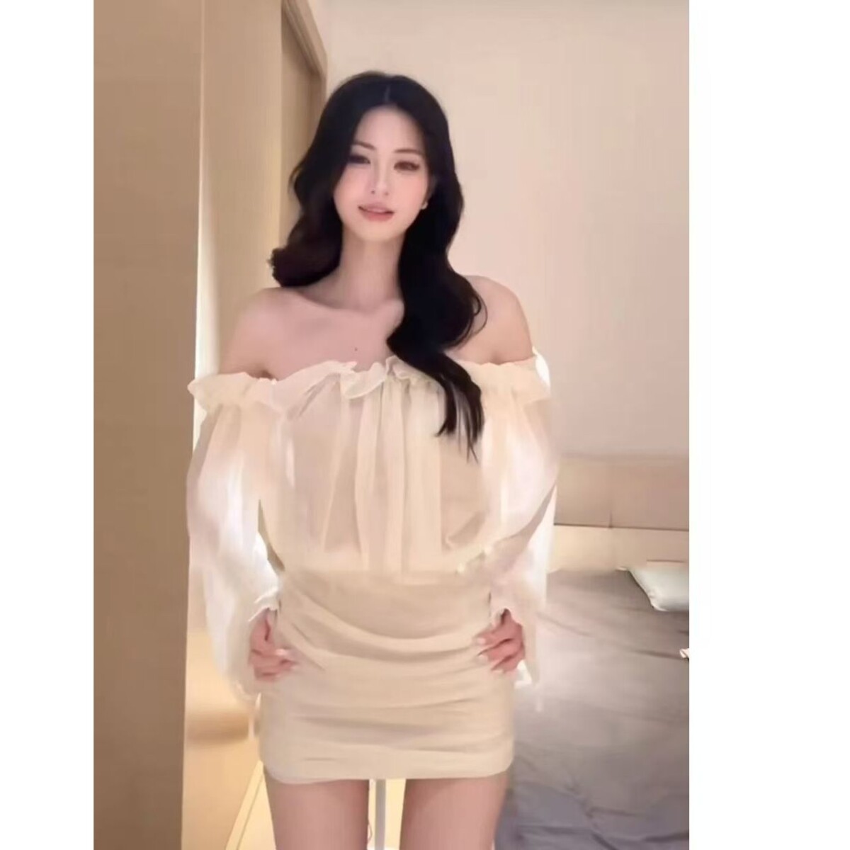 春秋夏韩版修身一字领连衣裙包臀连衣裙