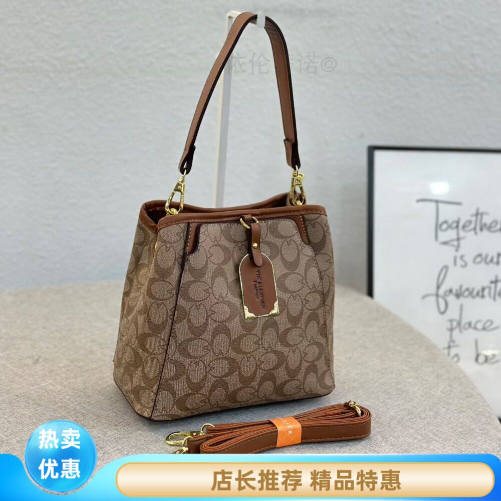 热销新款女包托特包字母手提单肩斜挎三口夹层中年妈妈包潮水桶包