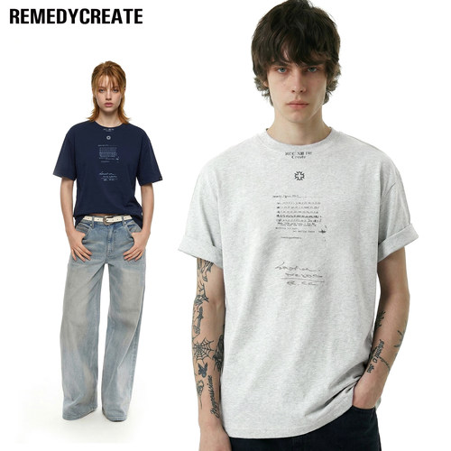 Remedy 夏季字母印花宽松短袖T恤男女美式潮牌情侣装半袖体恤上衣