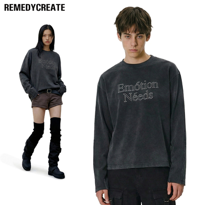 Remedy 水洗做旧boxy短宽长袖T恤男女美式复古街头休闲体恤打底衫