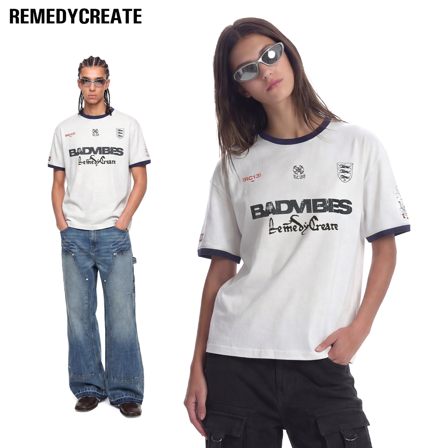 Remedy 美式复古运动球衣风短袖T恤男女宽松圆领字母印花上衣