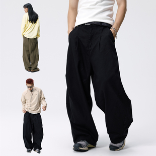 Remedy美式阔腿褶皱垂感弯刀裤男女春秋廓形宽松直筒工装休闲长裤