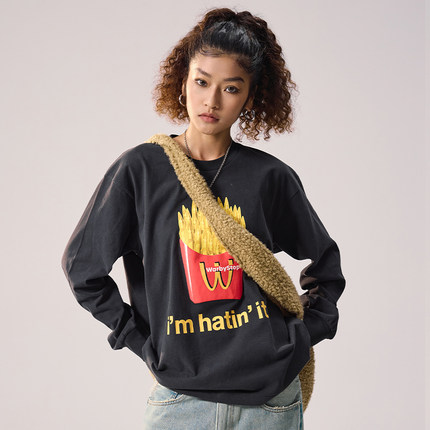 Remedy 国潮秋季新款子弹薯条休闲上衣体恤美式街头潮牌长袖T恤男