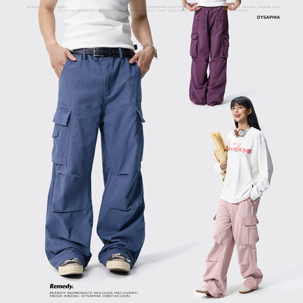 Remedy美式复古水洗做旧法工裤男女潮牌宽松直筒阔腿工装休闲长裤