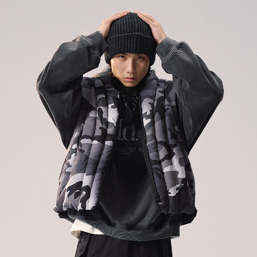 Remedy 秋冬新款国潮迷彩棉服背心美式街头潮牌保暖休闲马甲男女