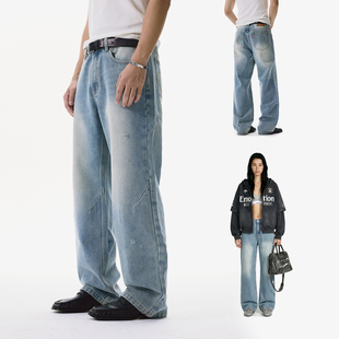 Remedy美式复古水洗磨破cleanfit牛仔裤男女宽松直筒阔腿休闲长裤