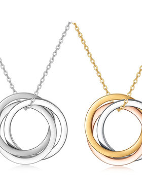 新品三环三色素圈不锈钢项链