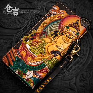 仓吉手工牛皮钱包男士女钱长款