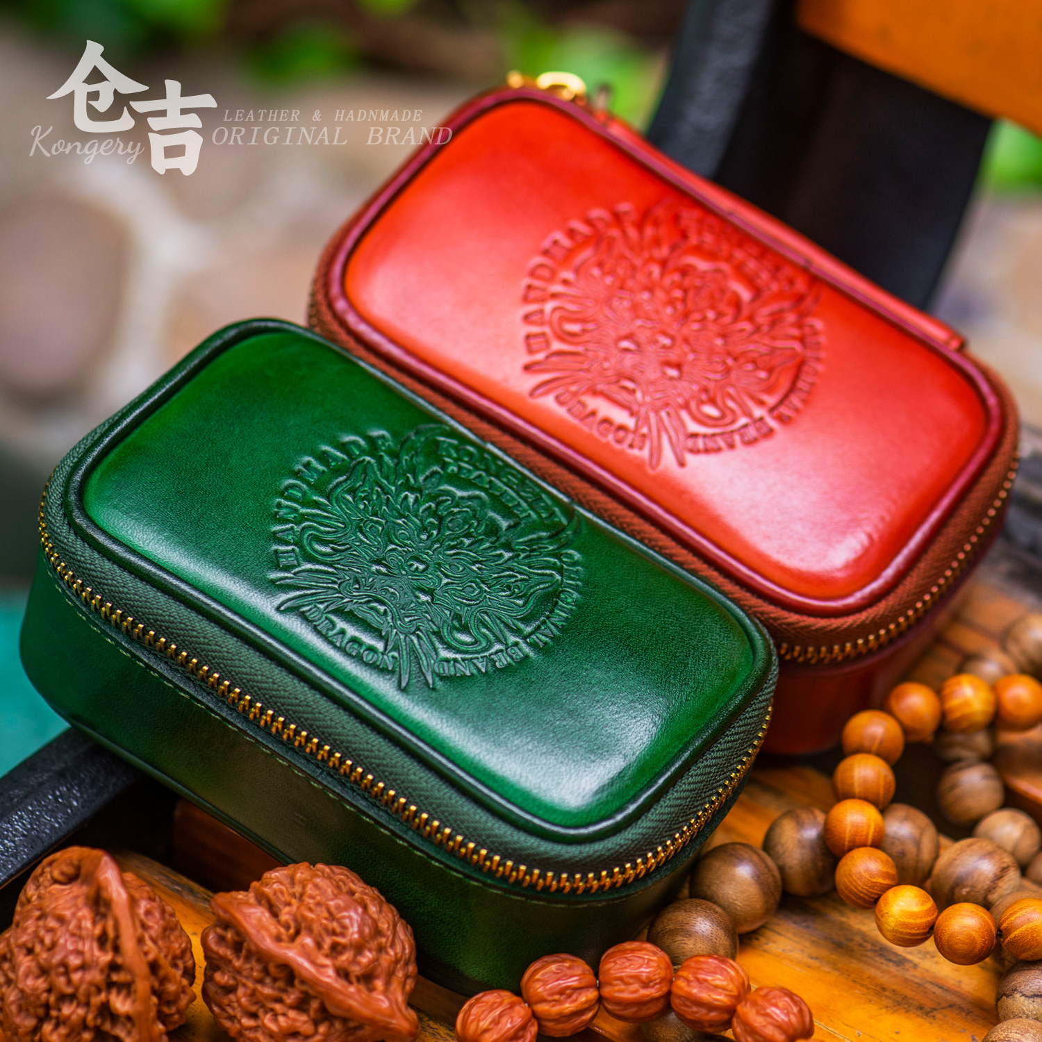 仓吉手工头层牛皮文玩收纳盒