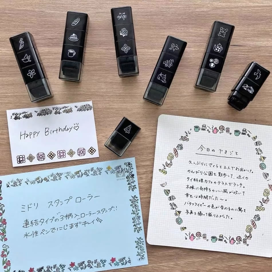 日本三连滚轮式印章可爱动物图片