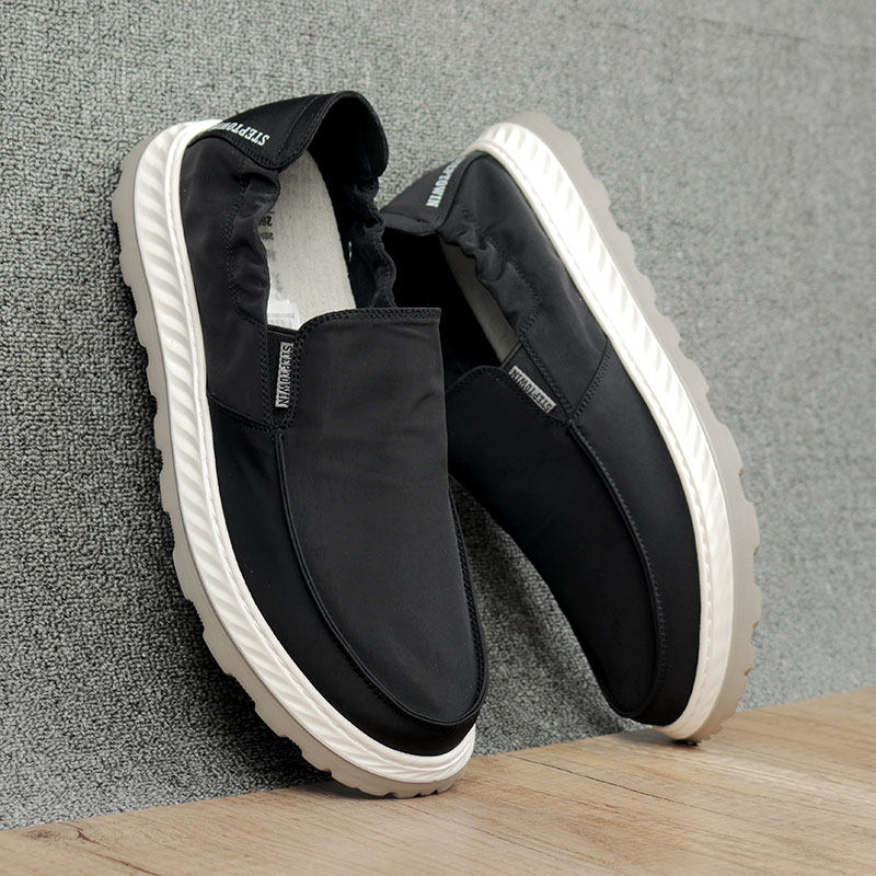 一步赢春夏新款帆布鞋男低帮懒人鞋冰丝透气休闲鞋厚底一脚蹬低帮