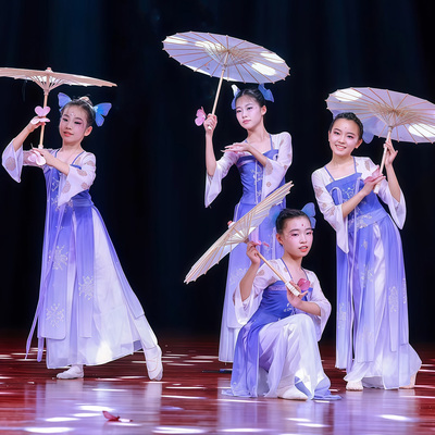 如梦令舞蹈儿童古典舞飘逸演出服女童汉服身韵纱衣伞道具表演服装