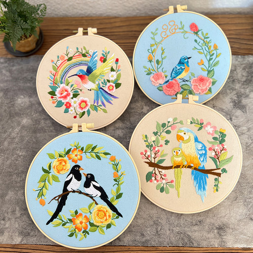 指间非遗鲁绣diy刺绣手工花鸟绣花材料包欧式立体布艺绣品手作课