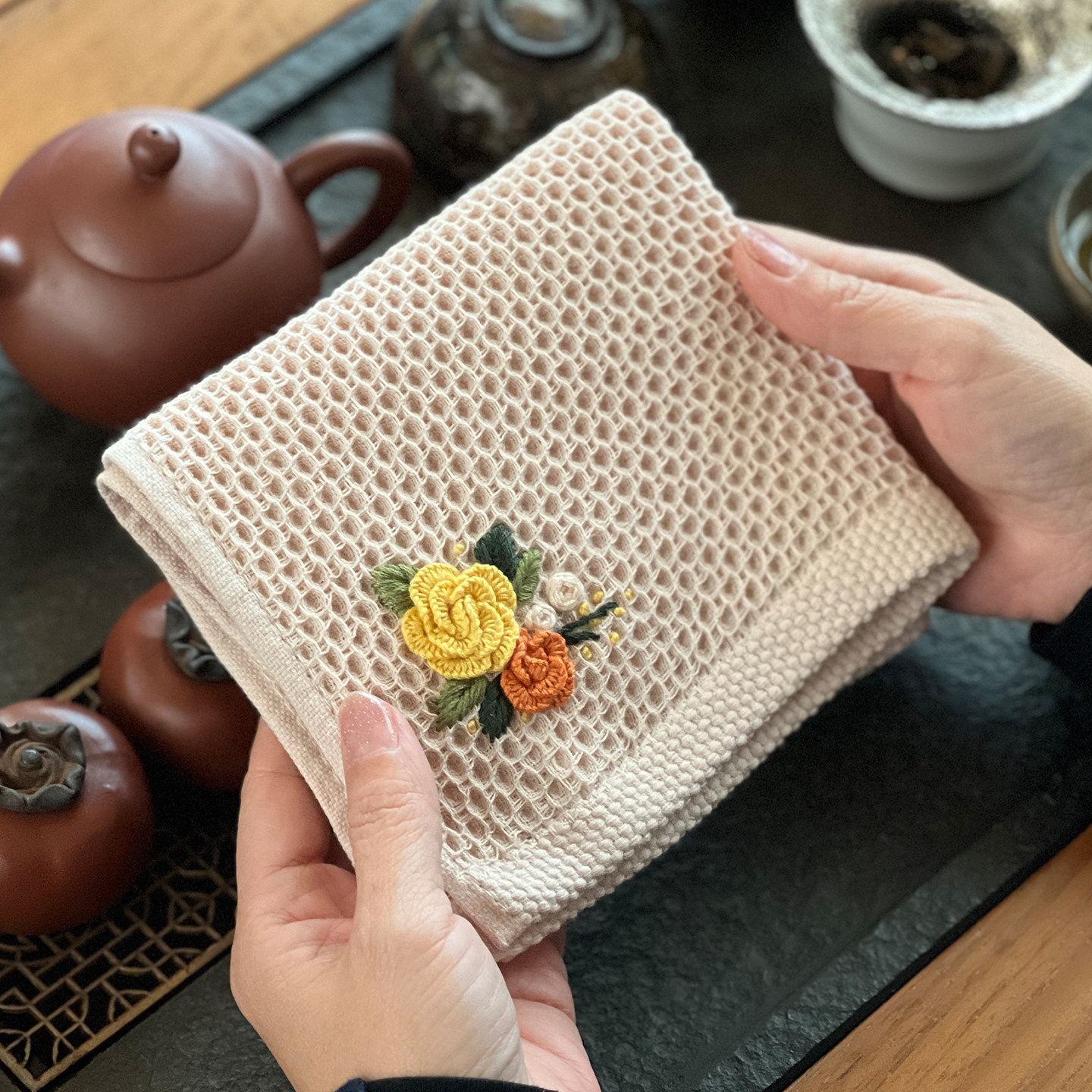 指间非遗鲁绣茶水巾diy手工刺绣材料包立体绣花棉布艺绣品送男友,居家布艺,缝纫DIY材料套装,淘宝优惠券,粉丝福利购,淘宝优惠卷