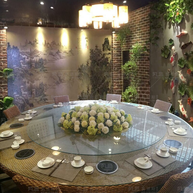 酒店餐厅藤桌椅藤编大圆桌火锅桌
