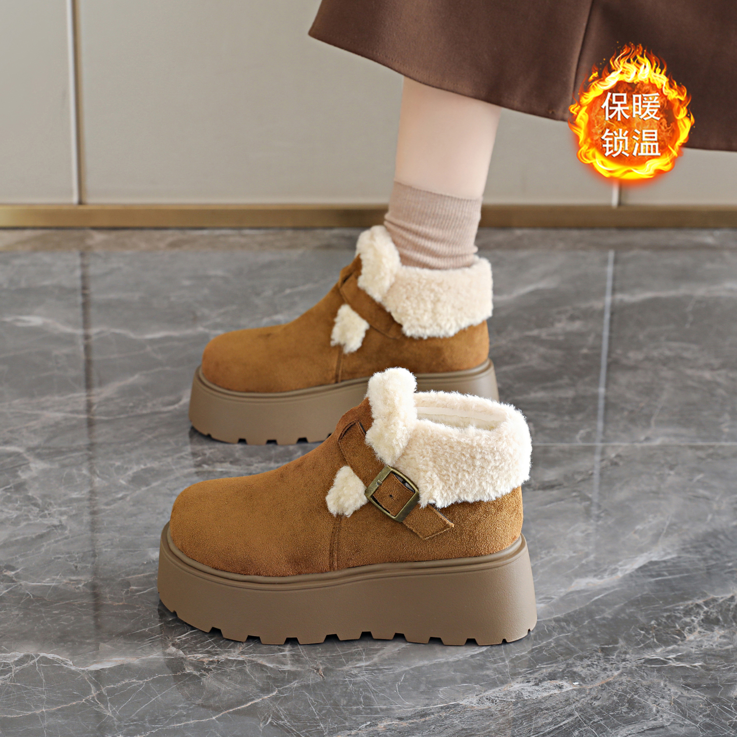 羔绒保暖增高棉鞋34码乐福鞋