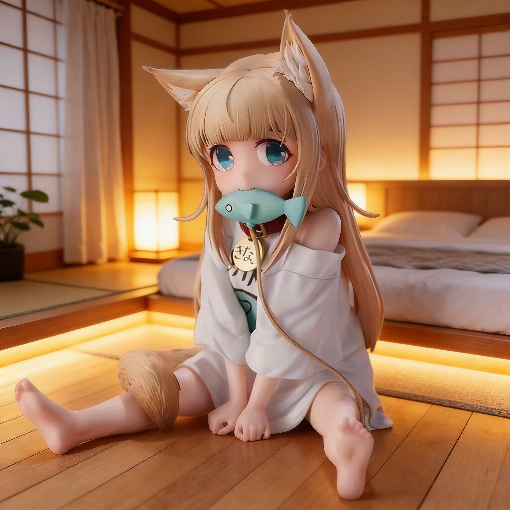 黄豆粉手办坐姿美少女坐着吃鱼猫娘模型动漫二次元摆件生日礼物图片