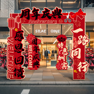 新店开业周年店庆拱门公司场景装饰氛围感布置迎宾立牌kt板门店铺
