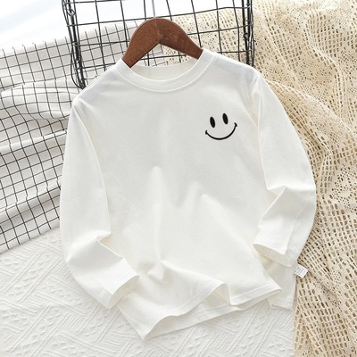 儿童打底衫长袖t恤纯棉2025新款男童女童秋季圆领内搭白色上衣服