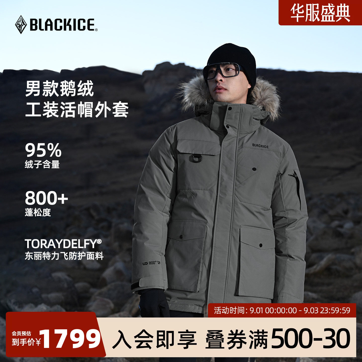 工装鹅绒羽绒服黑冰保暖图片