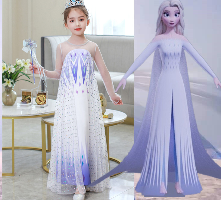 超仙公主裙女童冰雪奇缘2艾莎白色连衣裙夏季儿童长款宝宝礼服装
