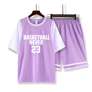 短袖篮球服套装女紫色球衣定制男有袖比赛训练队服夏假两件透气潮