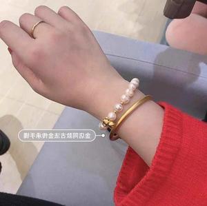 BQ古法磨砂传承手镯女仿真K镯子黄金色实心沙金闭口越南哑光结