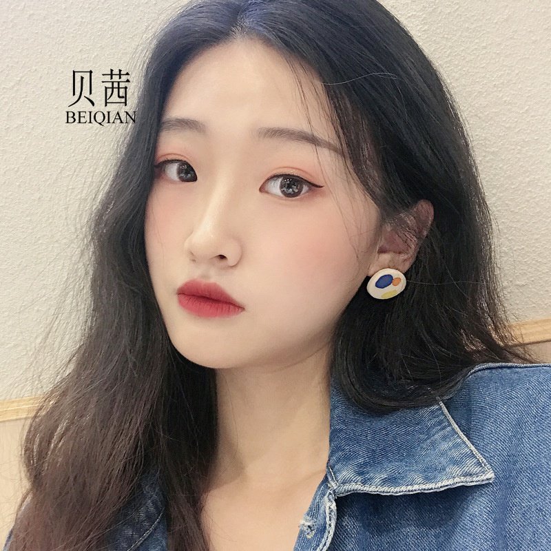 BQS925韩国软陶调色盘耳环复古油画风耳饰耳夹撞色配饰