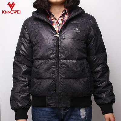 康威冬季灰鸭绒保暖休闲运动连帽女士短款羽绒服